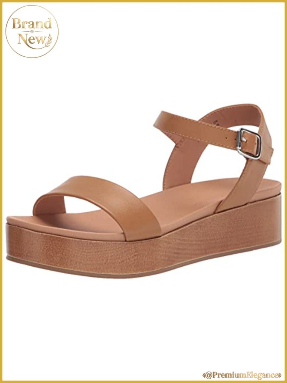 Women's Two Band Ankle Strap Open Toe Flatform Sandals Faux Leather